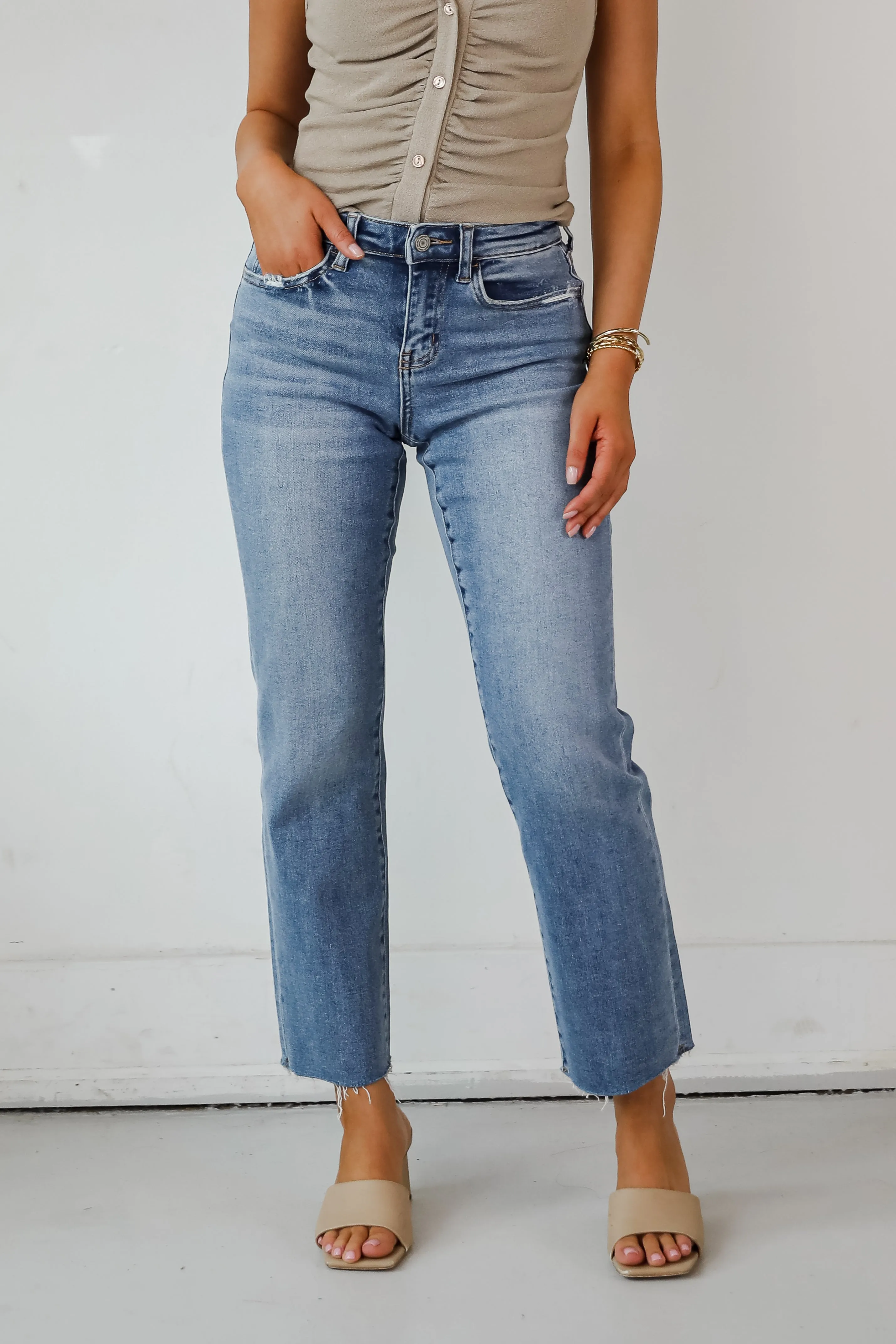 Melissa Medium Wash Mid-Rise Stretch Straight Jeans