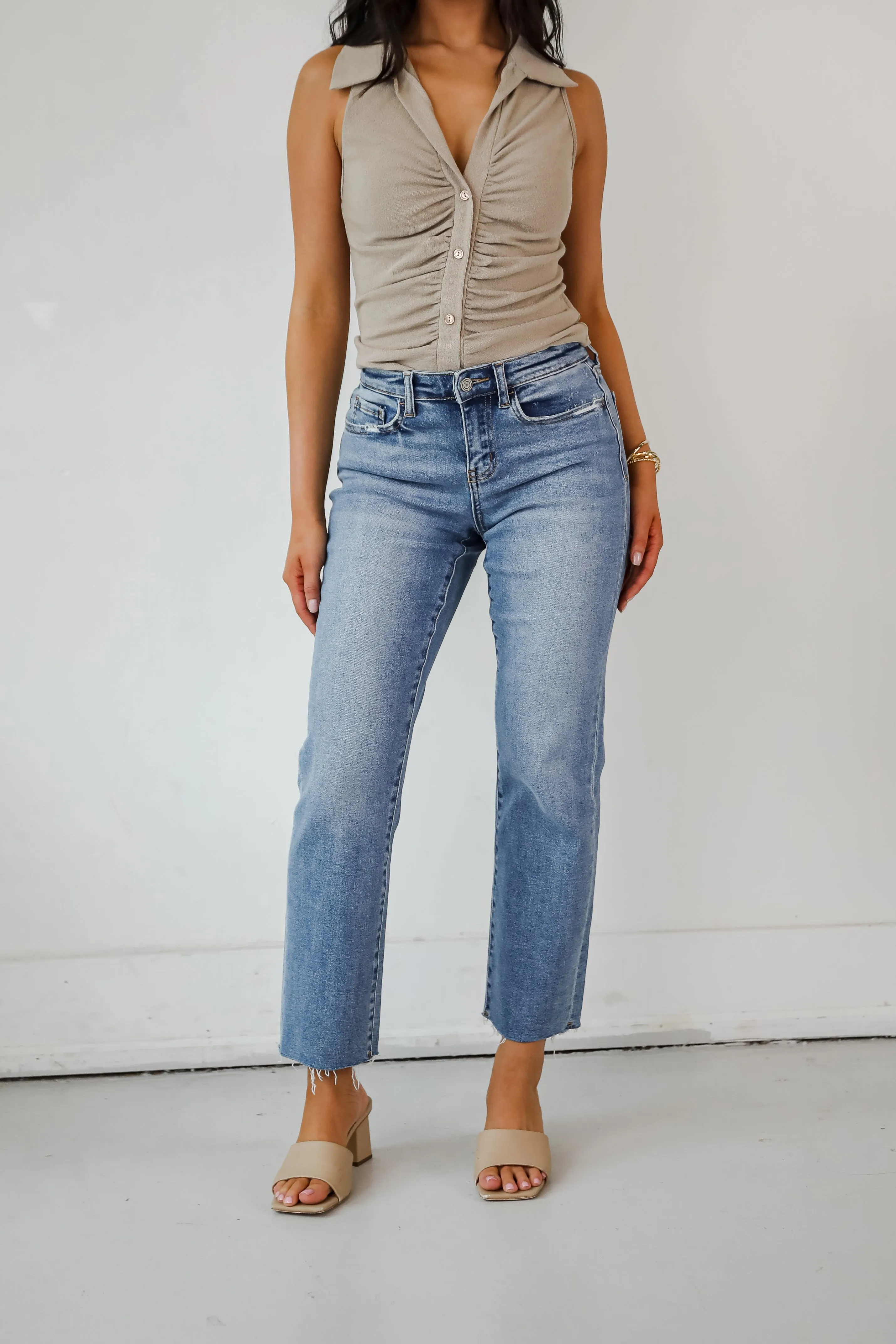 Melissa Medium Wash Mid-Rise Stretch Straight Jeans