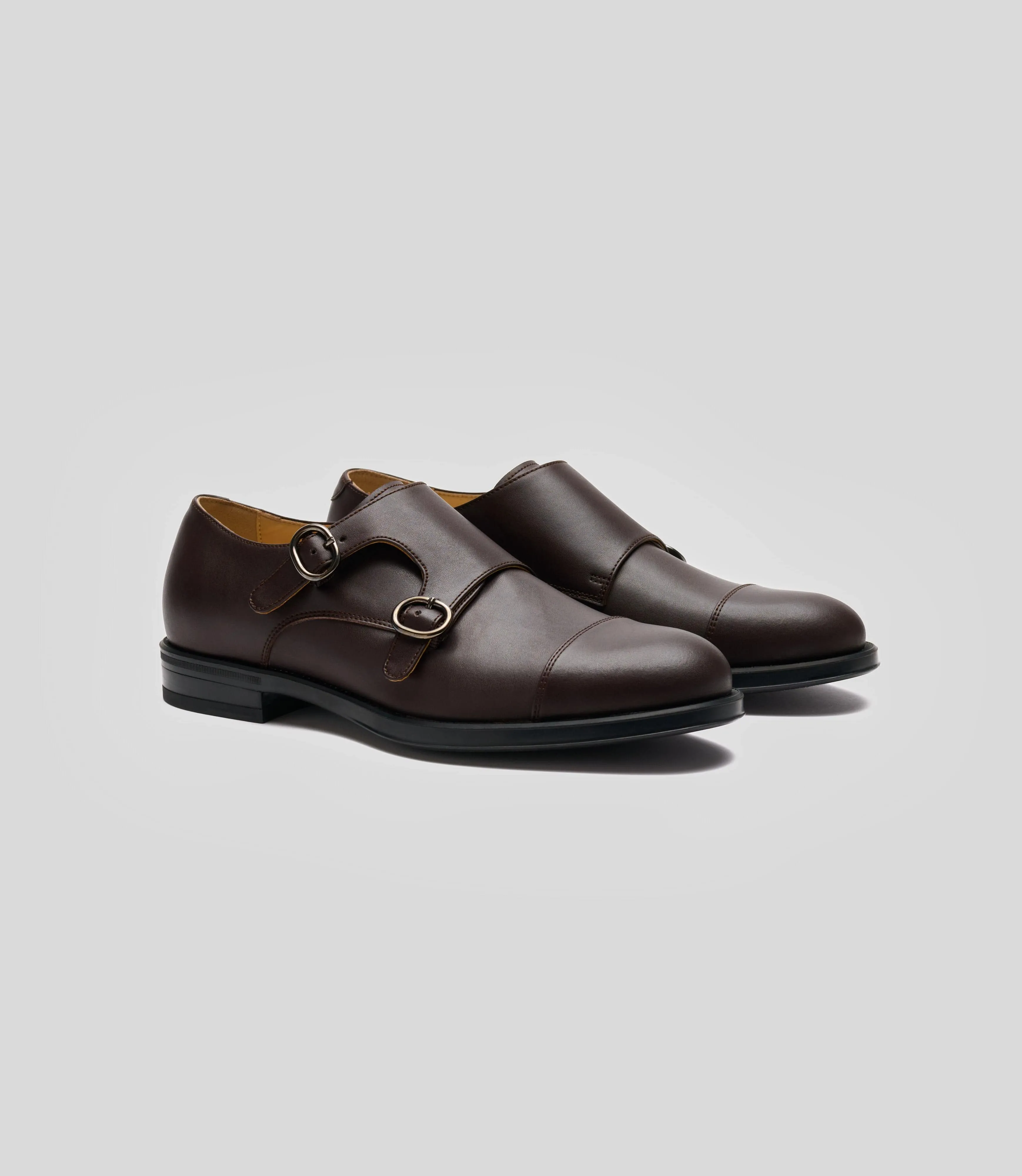 Men's Vegan Leather Monk Strap Shoes | Brown