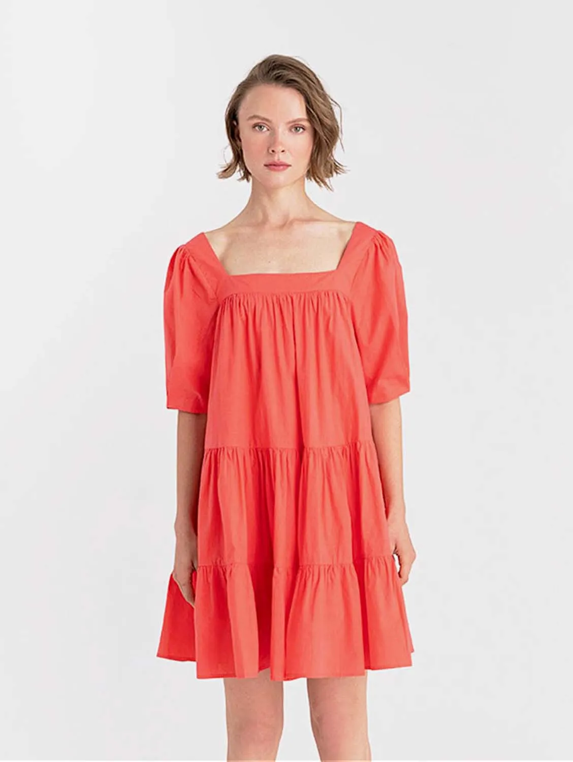 Mini Organic Cotton Poplin Square Neck Dress | Multiple Colours