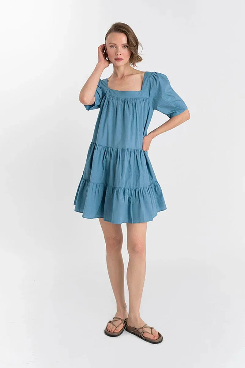 Mini Organic Cotton Poplin Square Neck Dress | Multiple Colours
