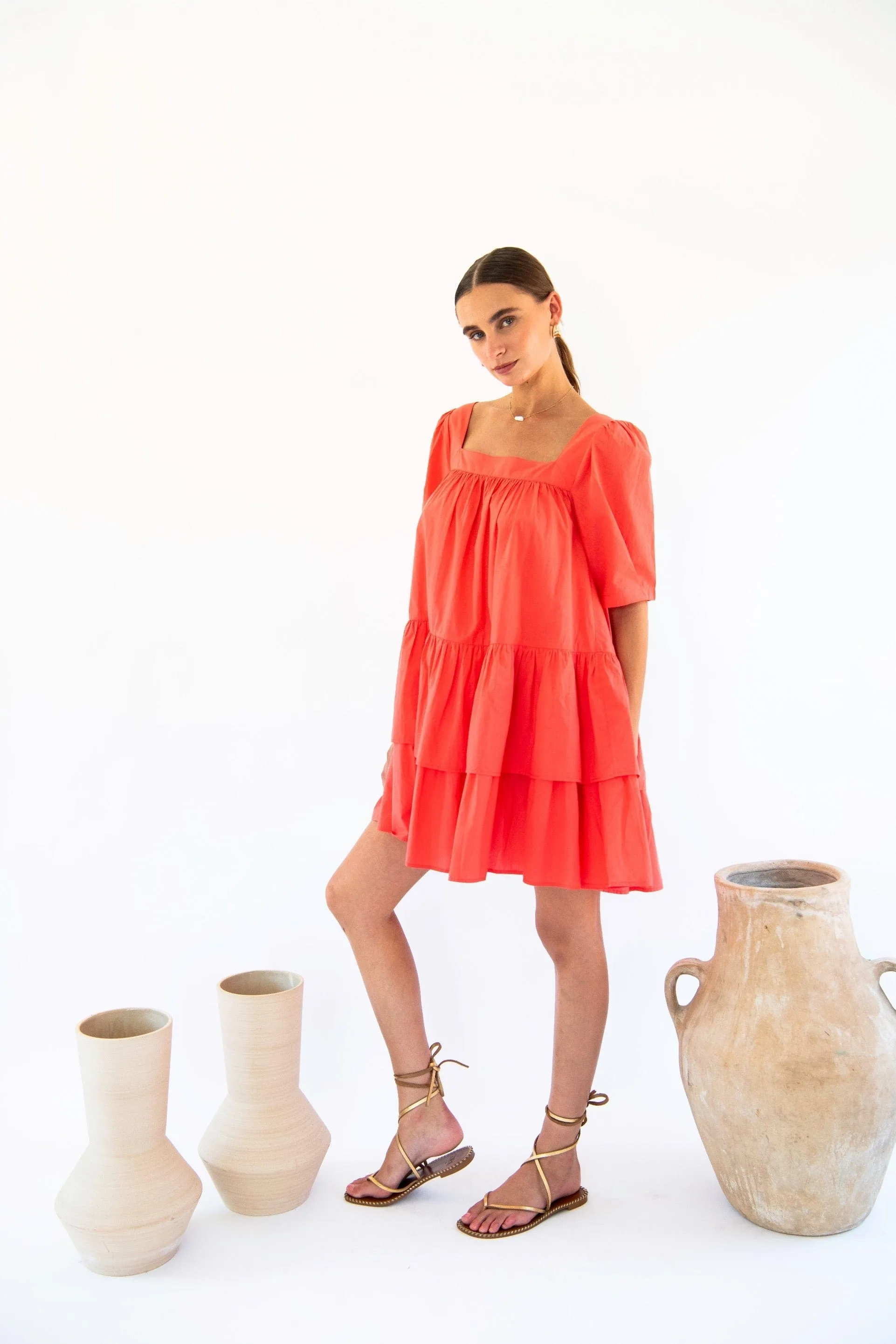 Mini Organic Cotton Poplin Square Neck Dress | Multiple Colours