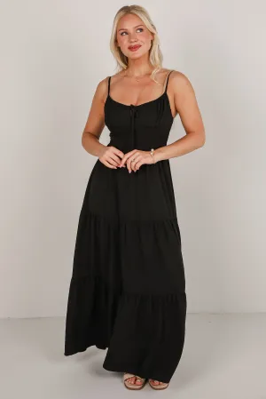 Never Coming Back Black Tiered Maxi Dress