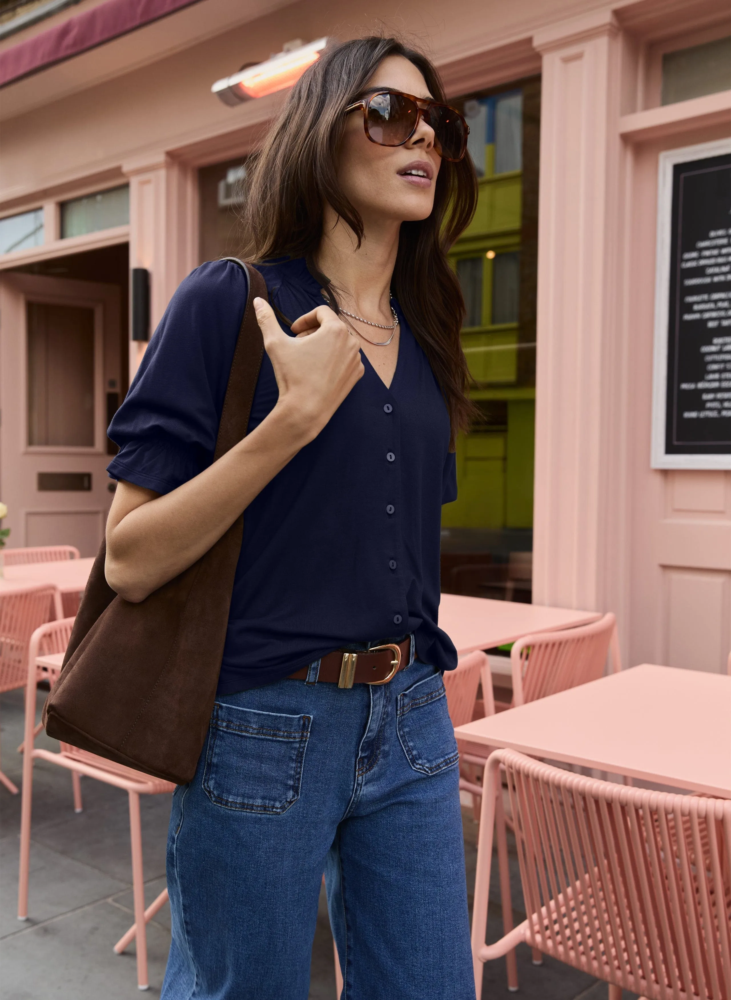 Noa LENZING? ECOVERO? Short Sleeve Blouse | Classic Navy