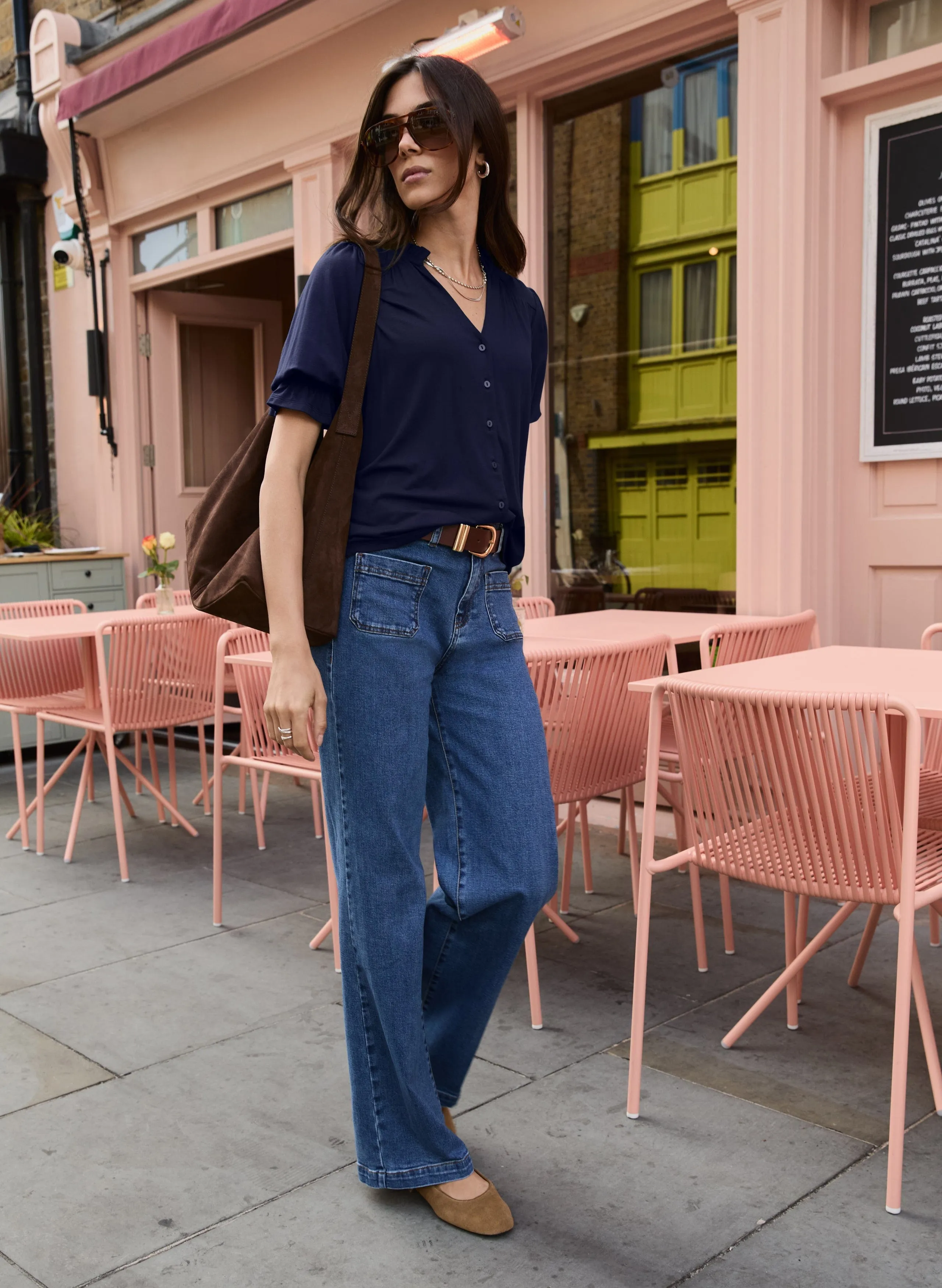 Noa LENZING? ECOVERO? Short Sleeve Blouse | Classic Navy