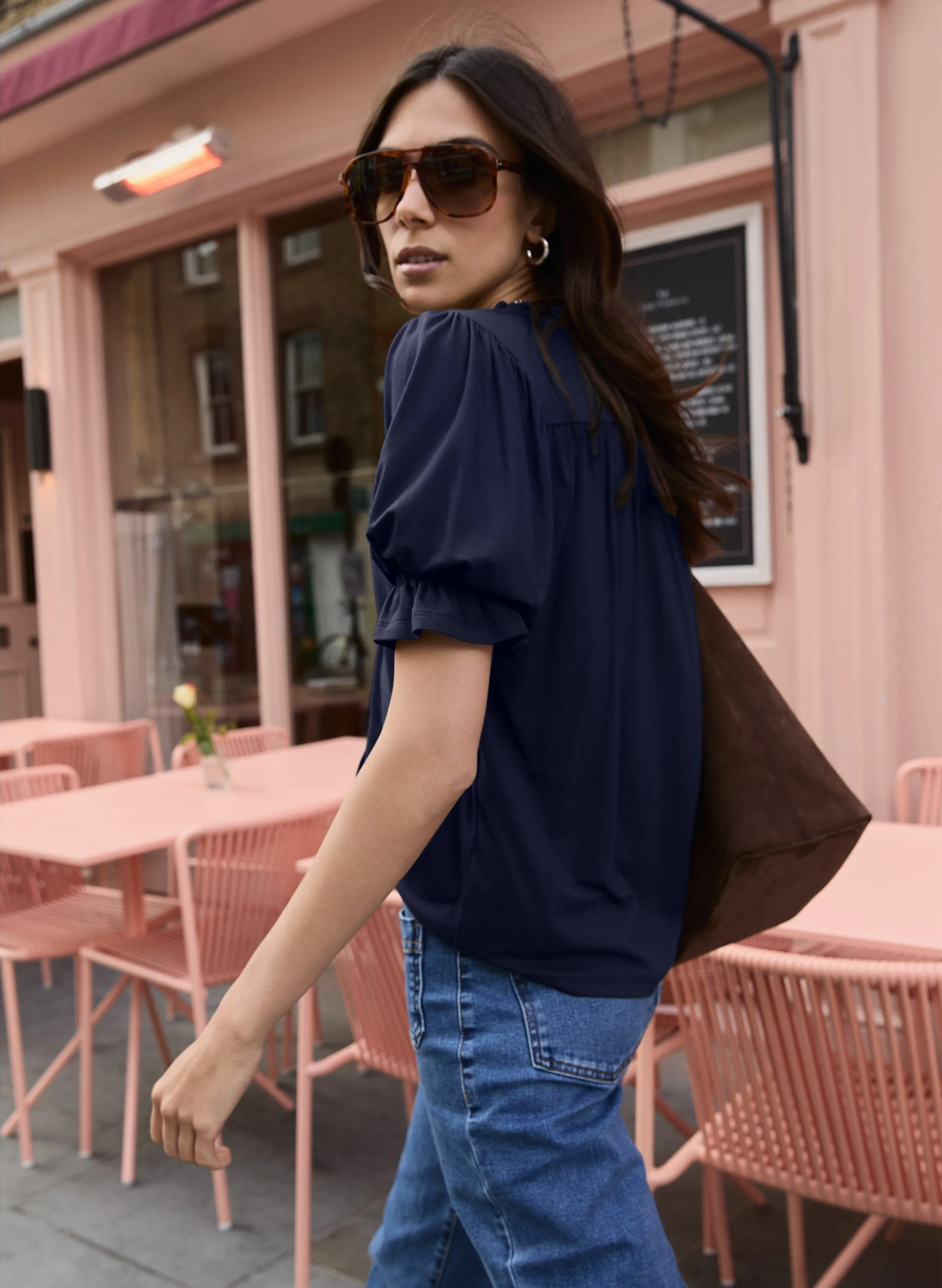 Noa LENZING? ECOVERO? Short Sleeve Blouse | Classic Navy