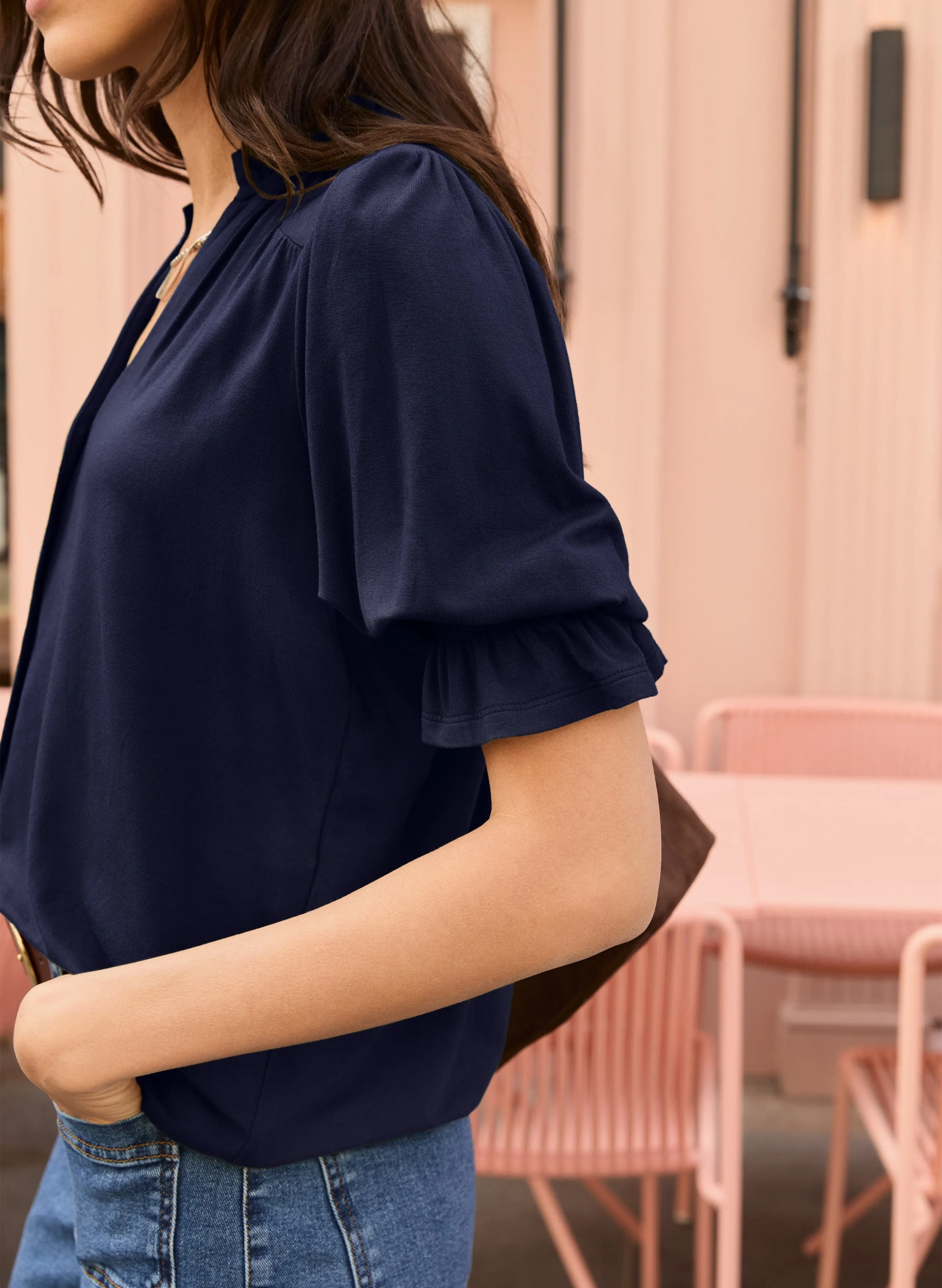 Noa LENZING? ECOVERO? Short Sleeve Blouse | Classic Navy