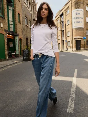 Petite Leonor TENCEL? Tie Front?Wide Leg Jeans | Mid Wash Indigo