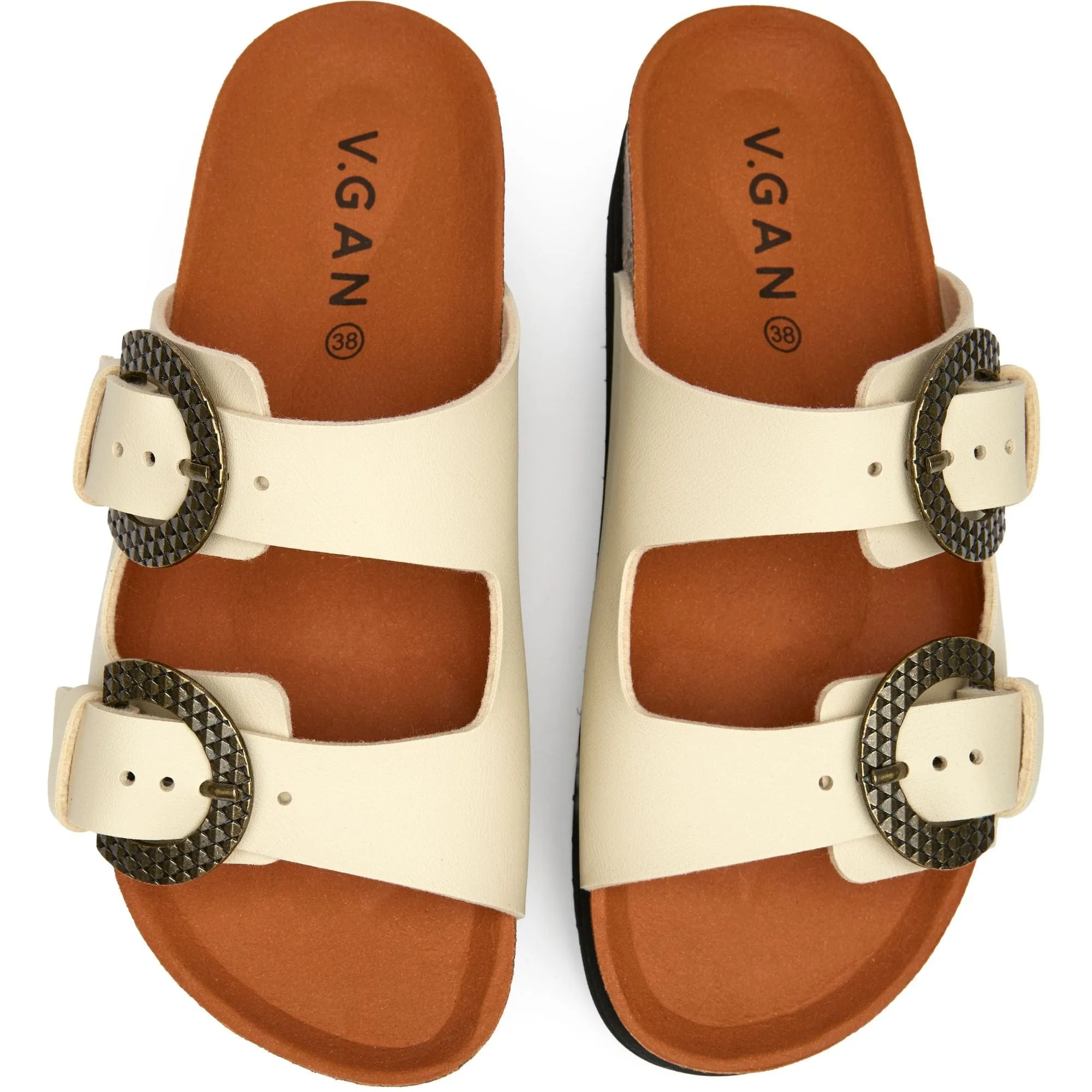 Plum Women's Vegan Footbed Reptile Sandals | Cream