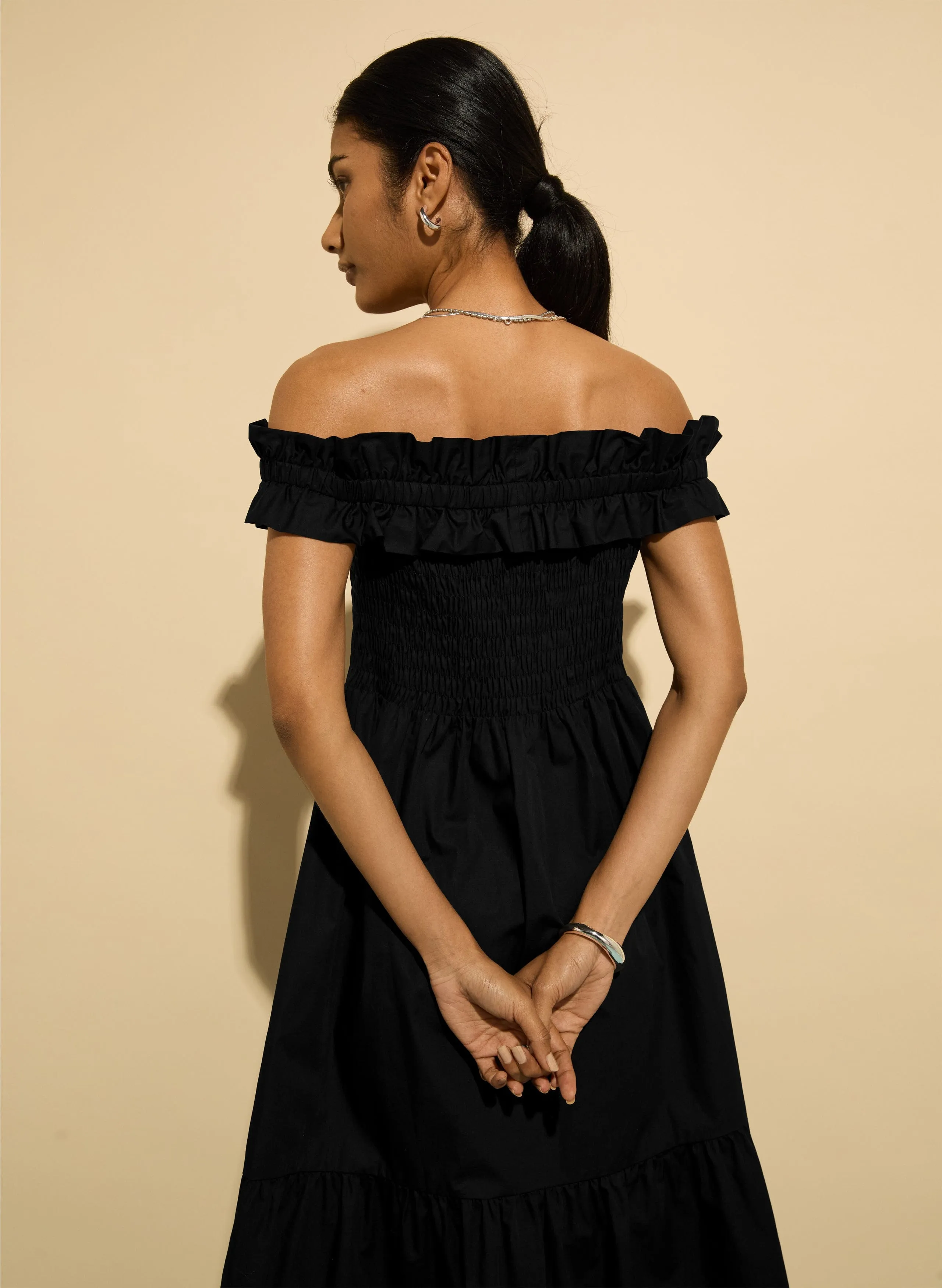 Rafaella Organic Cotton Off Shoulder?Midi Dress | Caviar Black