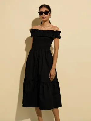 Rafaella Organic Cotton Off Shoulder?Midi Dress | Caviar Black