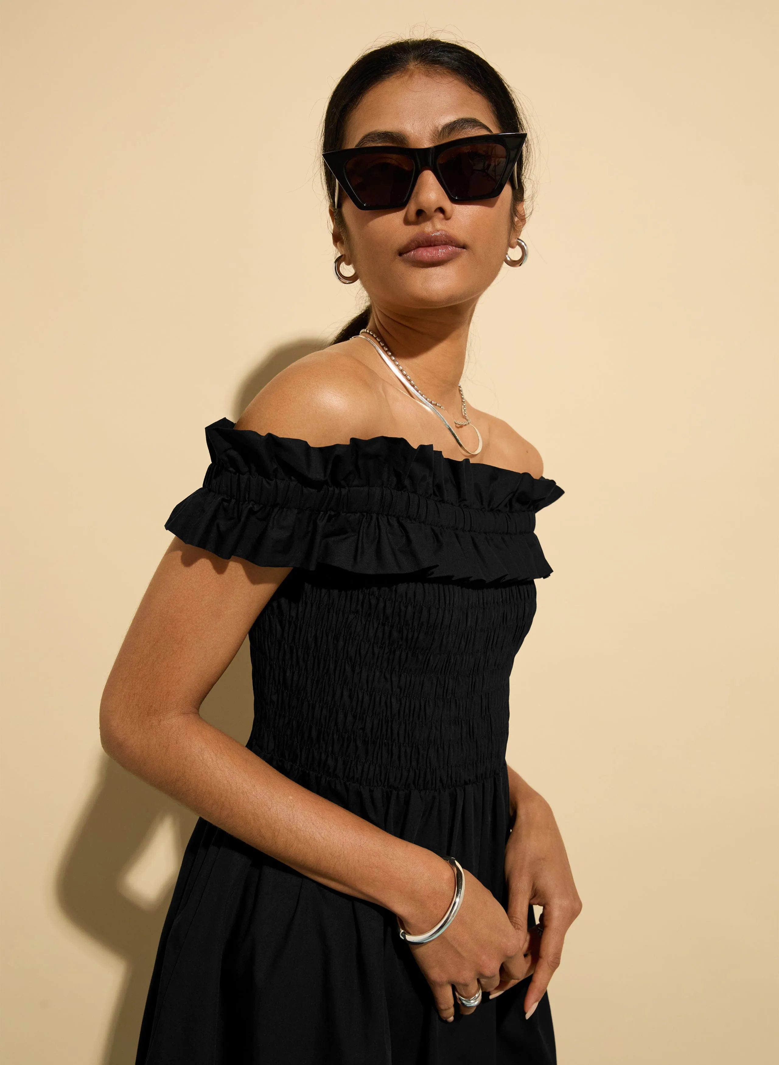 Rafaella Organic Cotton Off Shoulder?Midi Dress | Caviar Black