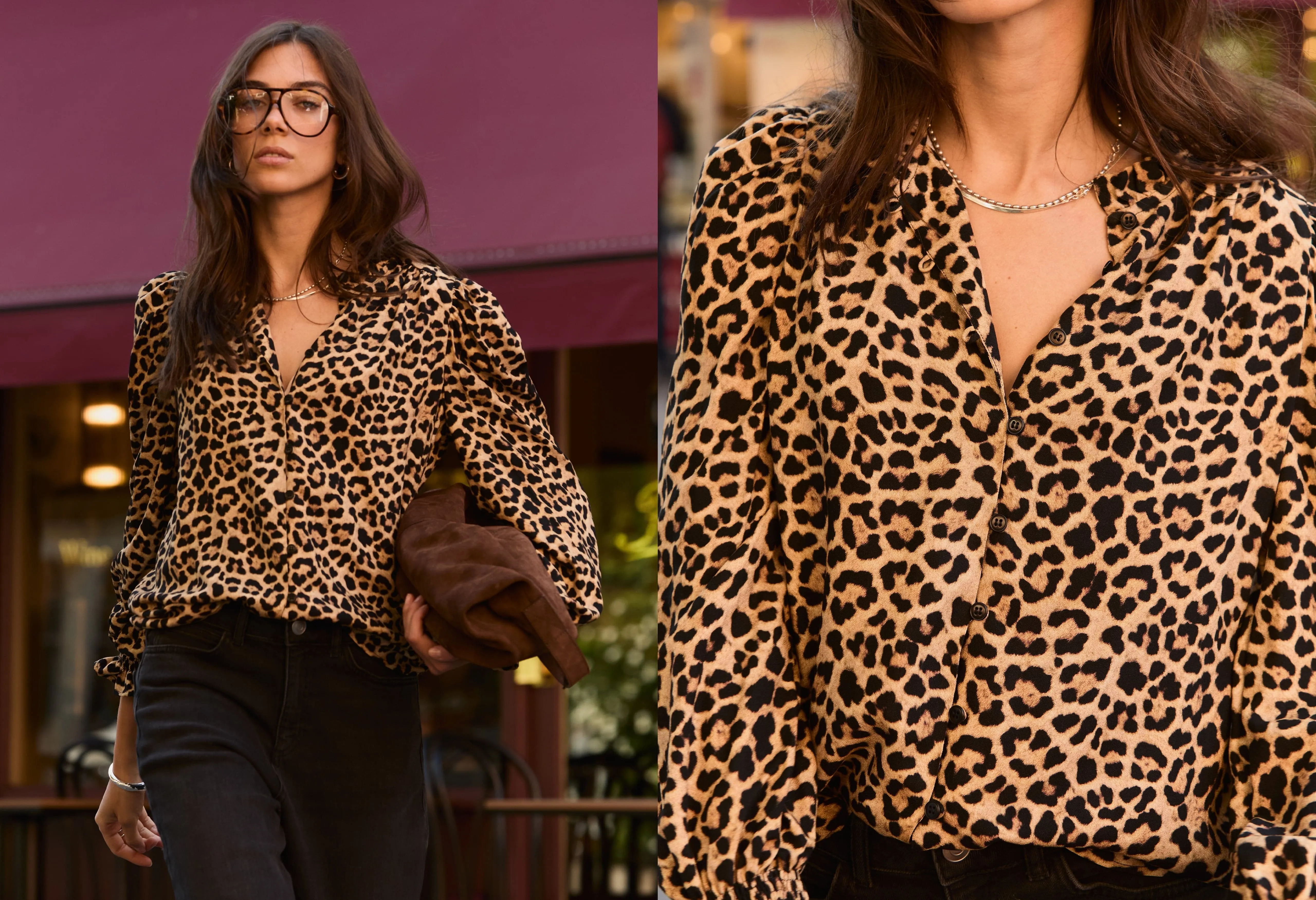 Sabrina Printed?Blouse | Cognac Leopard