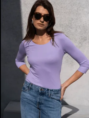 Scoop Neck 3/4 Sleeve Cotton TENCEL? Modal Blend T-Shirt | Multiple Colours