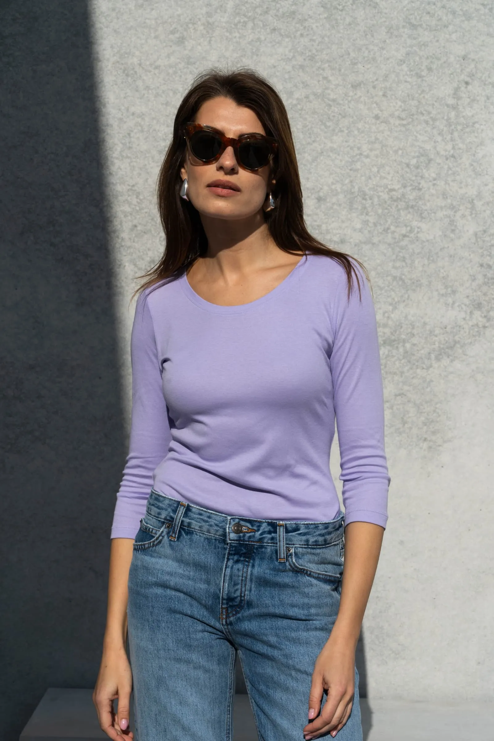 Scoop Neck 3/4 Sleeve Cotton TENCEL? Modal Blend T-Shirt | Multiple Colours