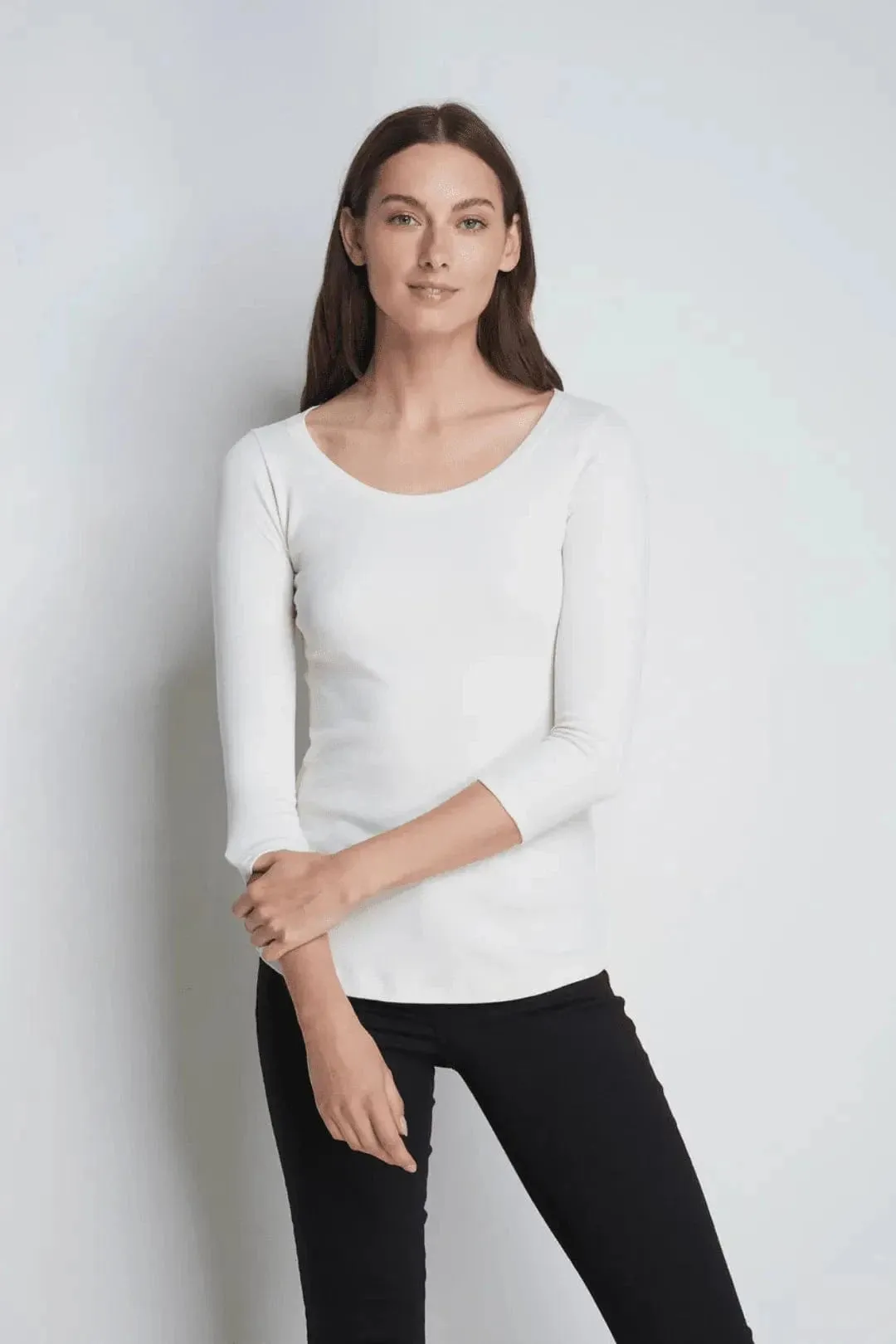 Scoop Neck 3/4 Sleeve Cotton TENCEL? Modal Blend T-Shirt | Multiple Colours