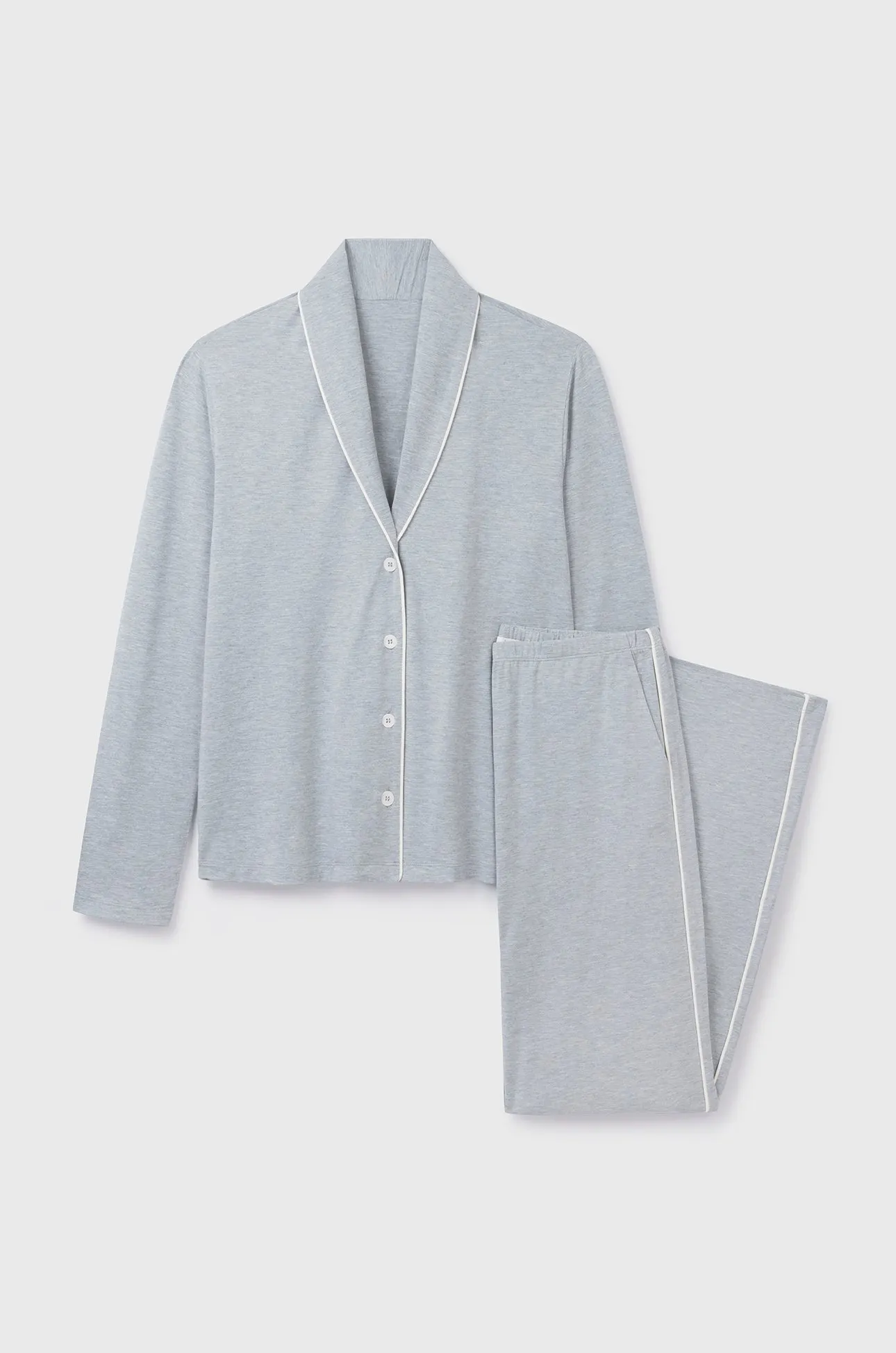 Shawl Collared Pyjama Set | Light Grey