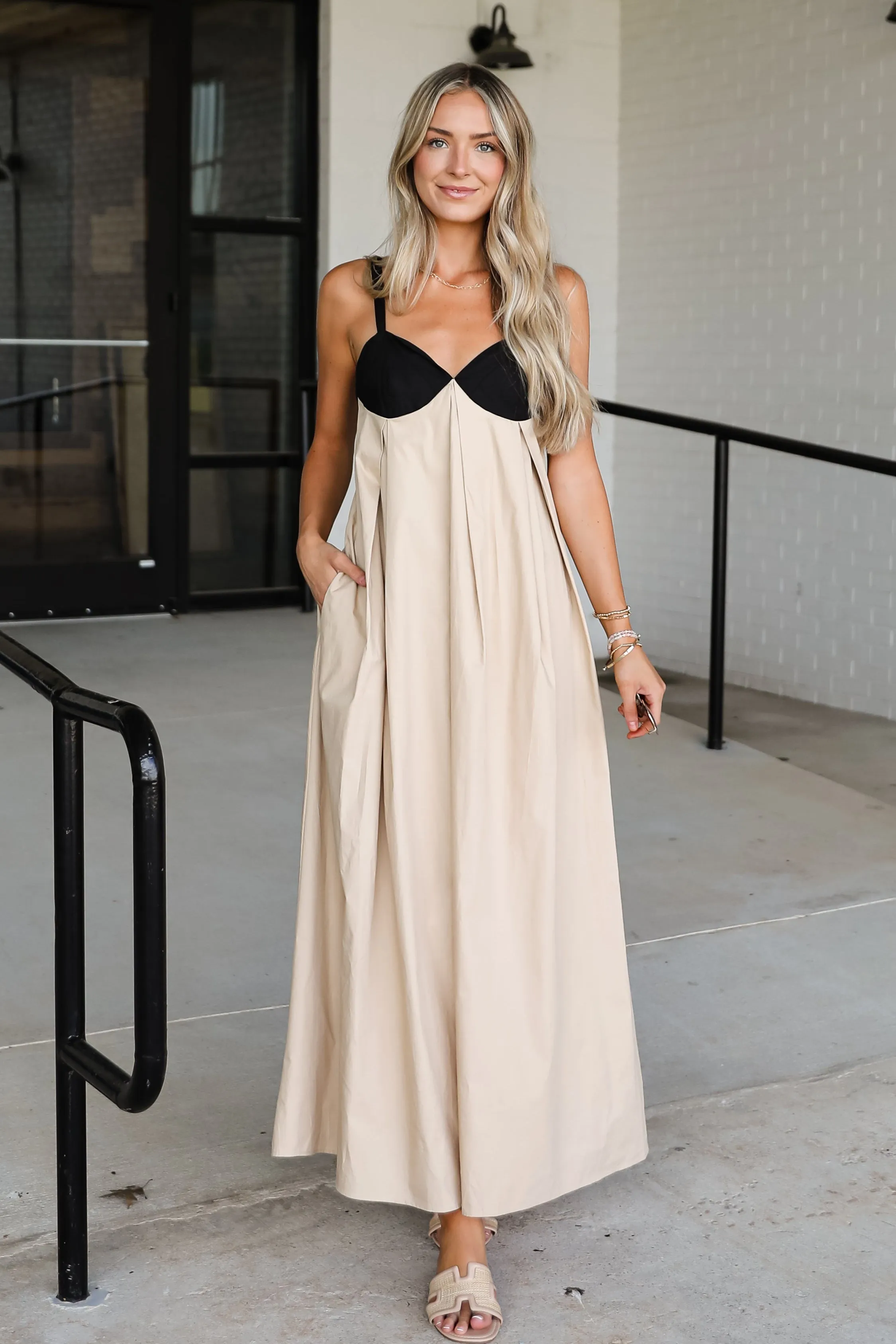 Simply Blissful Taupe Two-Tone Maxi Dress