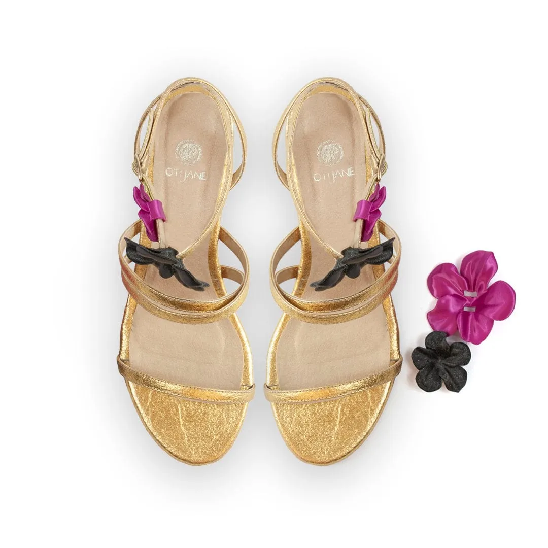 Sof??a Pinatex? Vegan Leather Heeled Sandals | Gold