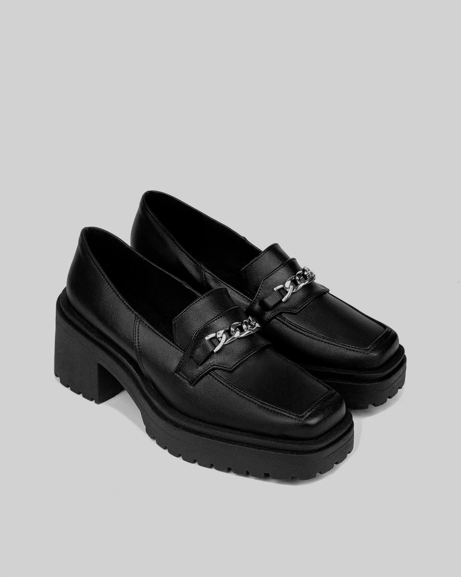 Squared Women's Chunky Grape Leather Vegan Loafers | Black