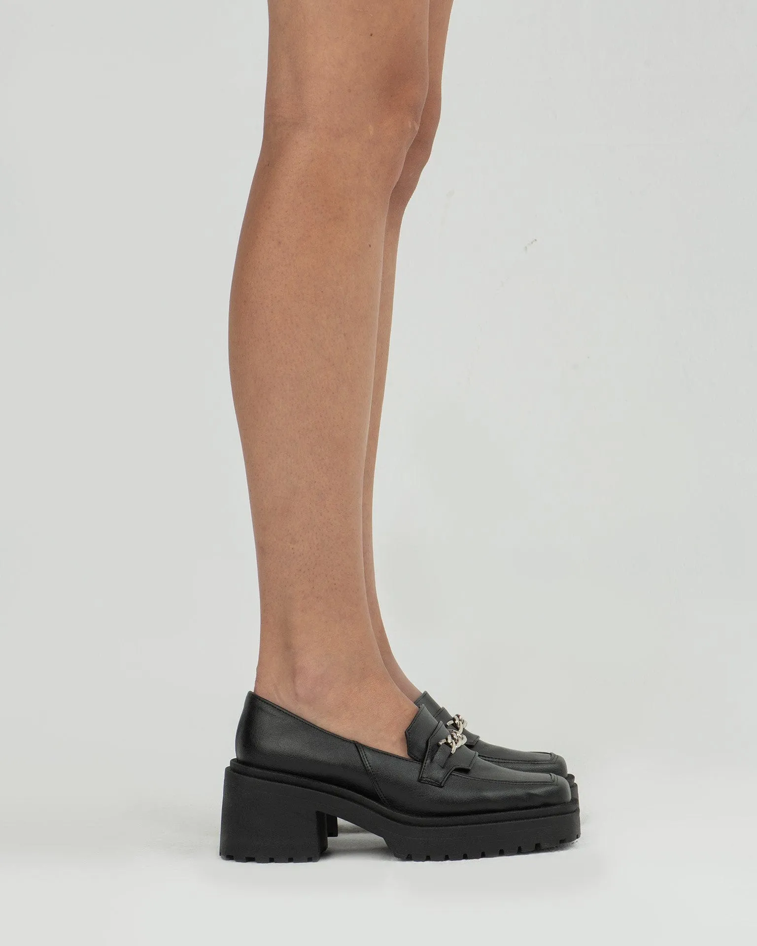 Squared Women's Chunky Grape Leather Vegan Loafers | Black