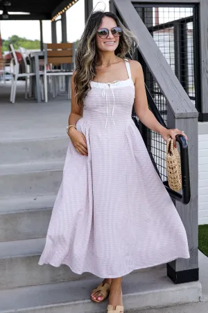 Sunny Day Classic Taupe Gingham Midi Dress
