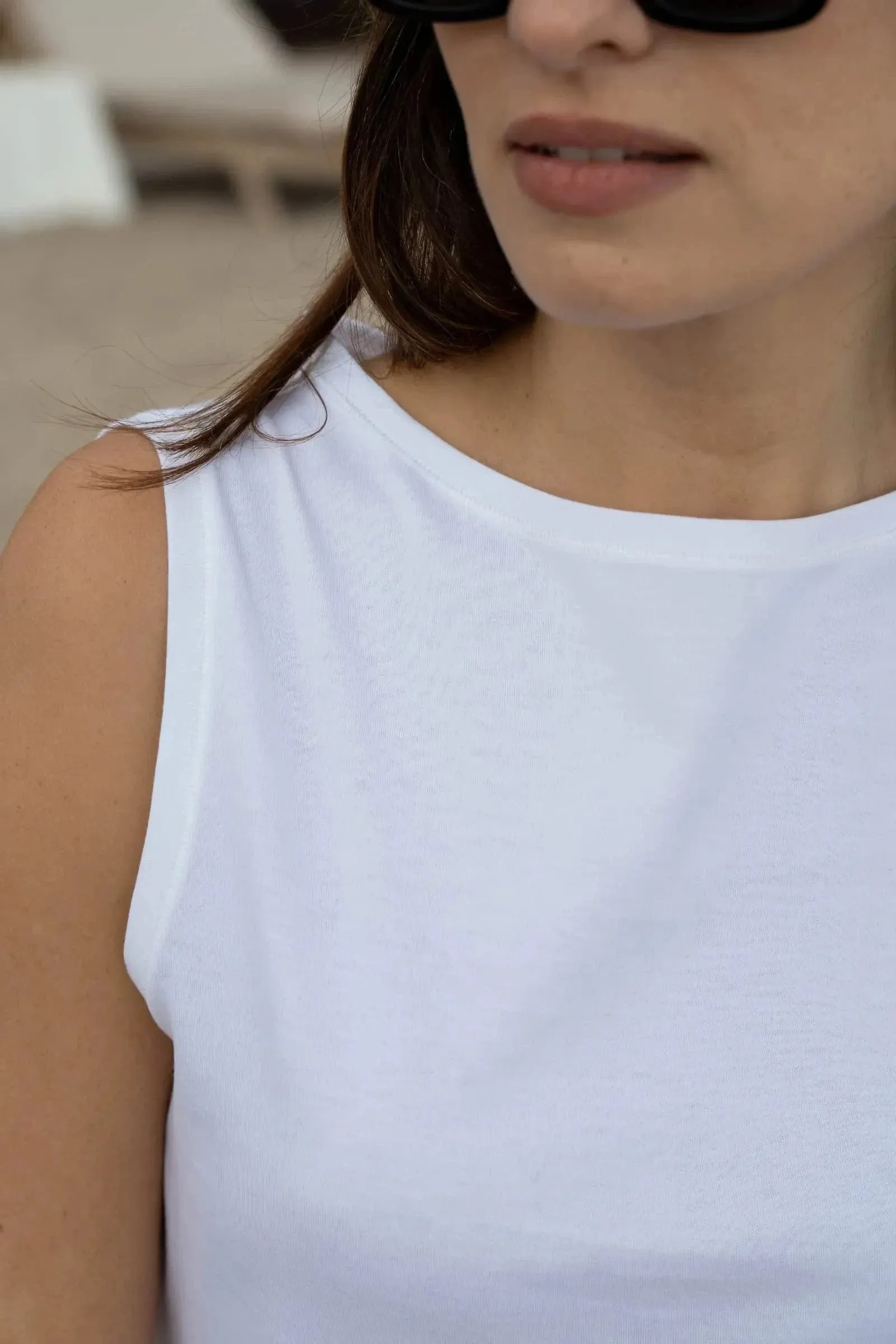 Supima Cotton High Neck Tank Top | White
