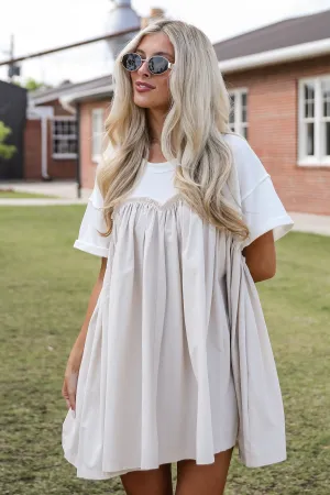 Sweeter Vibes White Contrast Babydoll Mini Dress