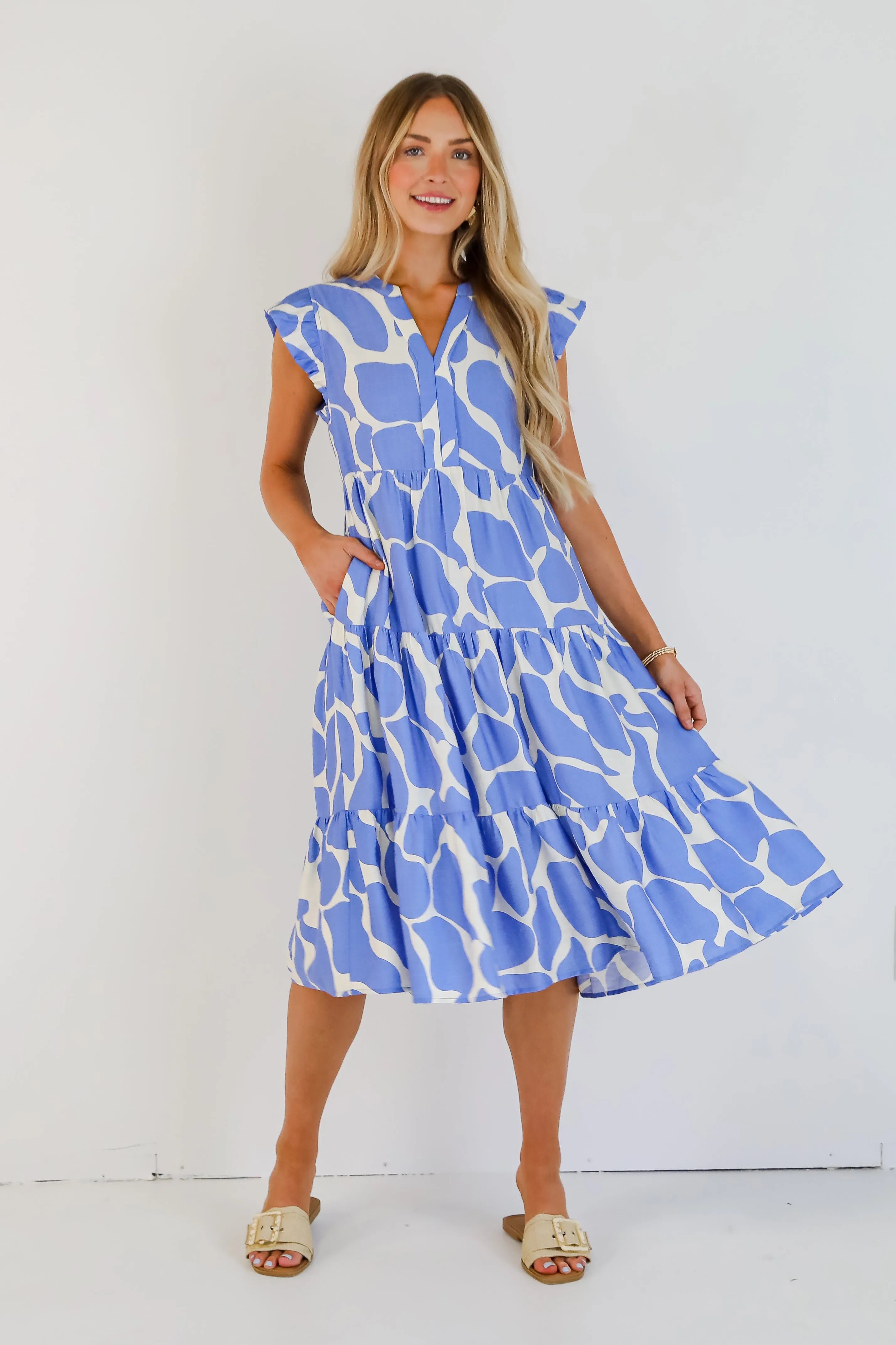 Sweetness And Sunshine Blue Tiered Midi Dress