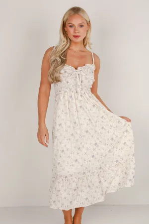 Thinking Ahead Ivory Smocked Floral Maxi Dress