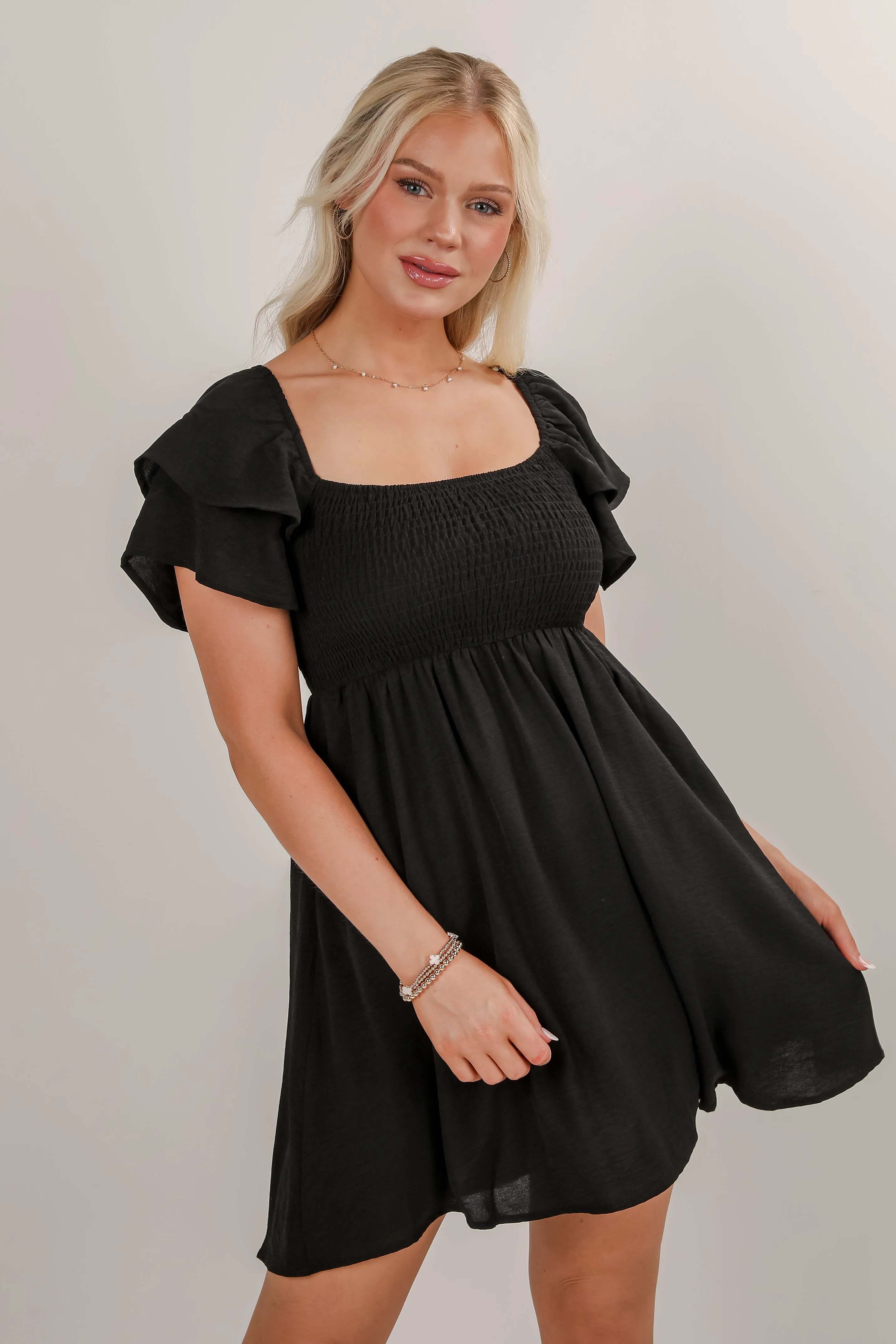 What's The Occasion Black Smocked Mini Dress - DU DEAL