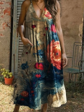 Women's Vintage Floral Print Casual Dress